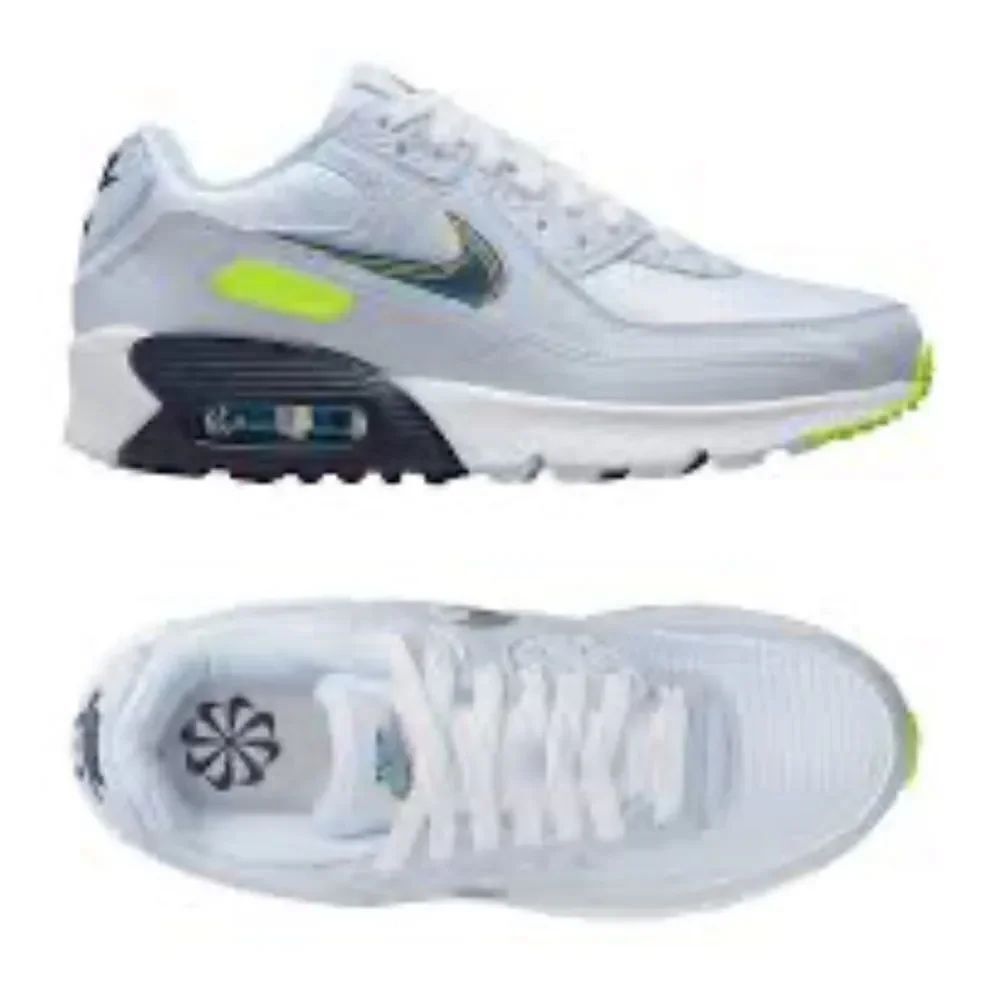 Nike Air Max 90 kids size 6 or 7.5 Women’s DV6819-100 Volt/Grey/Blue NEW - Picture 2 of 8